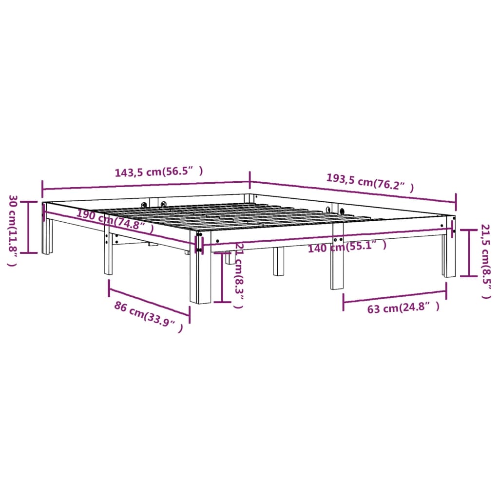 vidaXL Bed Frame without Mattress Solid Wood Pine 140x190cm