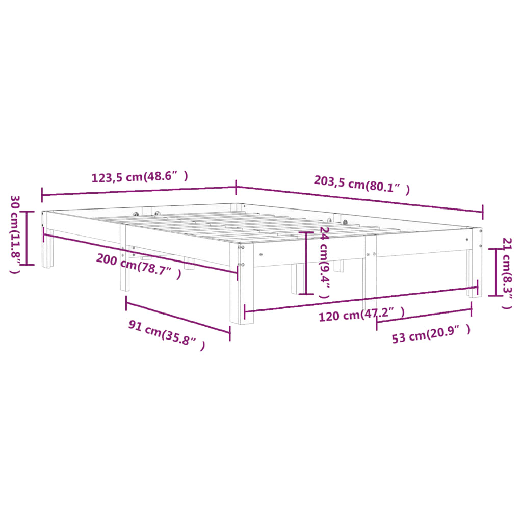 vidaXL Bed Frame without Mattress Solid Wood Pine 120x200cm