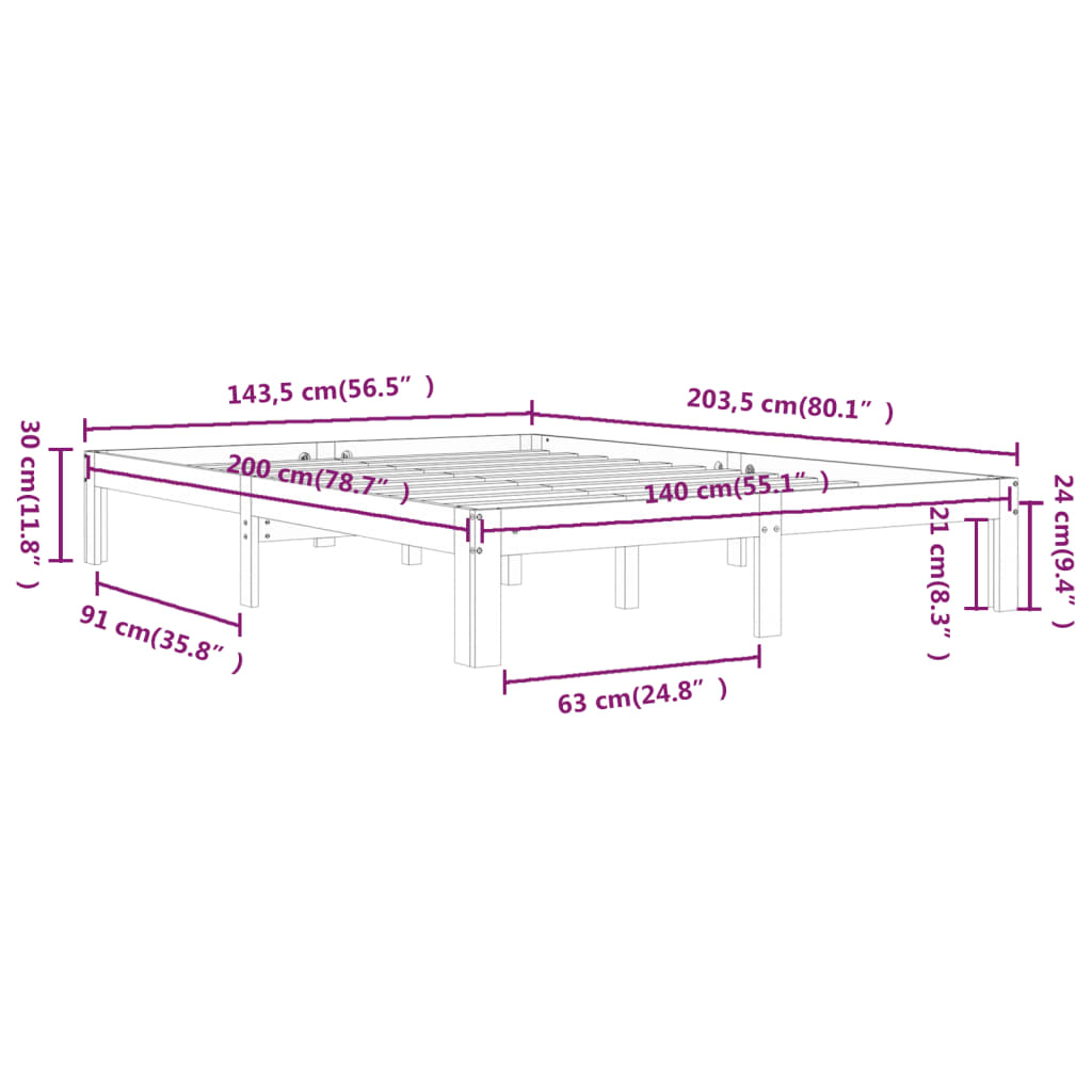 vidaXL Bed Frame without Mattress White Solid Wood Pine 140x200cm