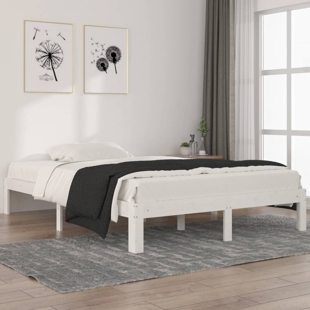 vidaXL Bed Frame without Mattress White Solid Wood Pine 140x200cm