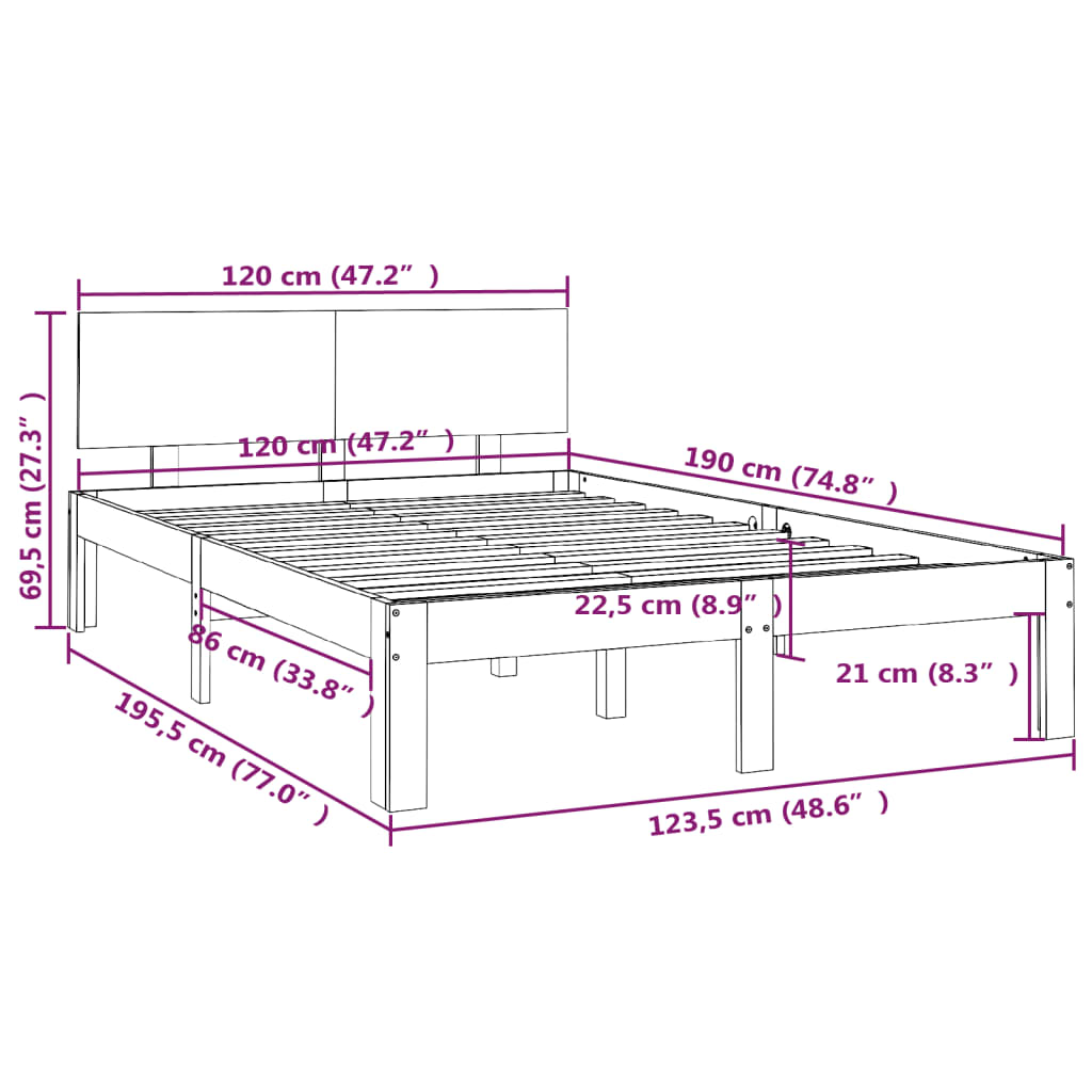 vidaXL Bed Frame without Mattress Honey Brown 120x190cm Small Double