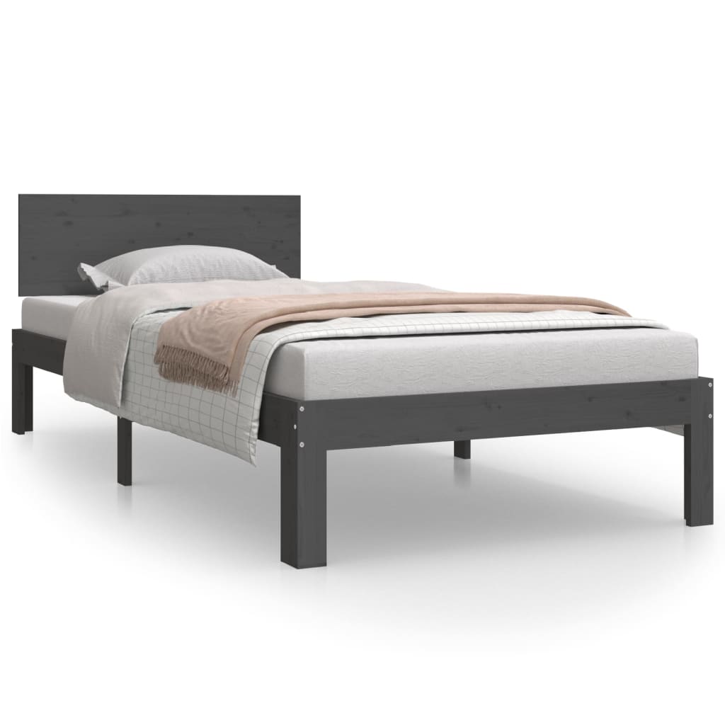 vidaXL Bed Frame without Mattress Grey Solid Wood Pine 90x200cm