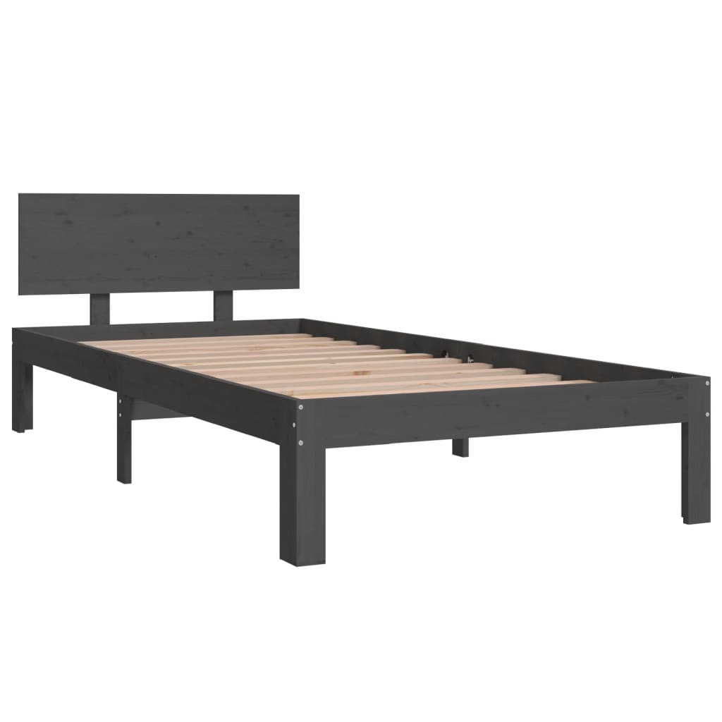 vidaXL Bed Frame without Mattress Grey Solid Wood Pine 90x200cm