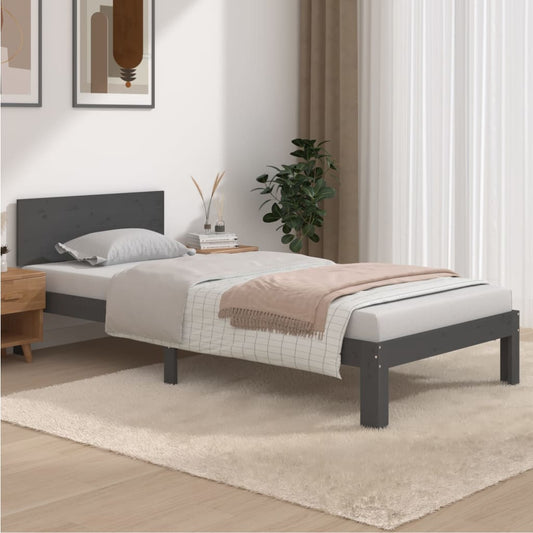 vidaXL Bed Frame without Mattress Grey Solid Wood Pine 90x200cm