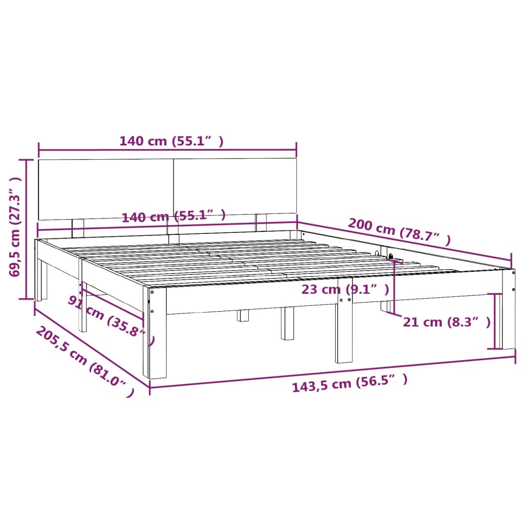 vidaXL Bed Frame without Mattress White Solid Wood Pine 140x200cm