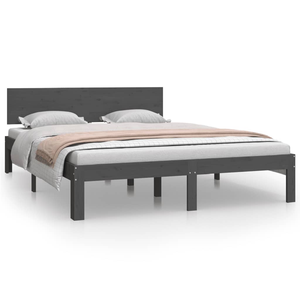 vidaXL Bed Frame without Mattress Grey Solid Wood Pine 140x200cm