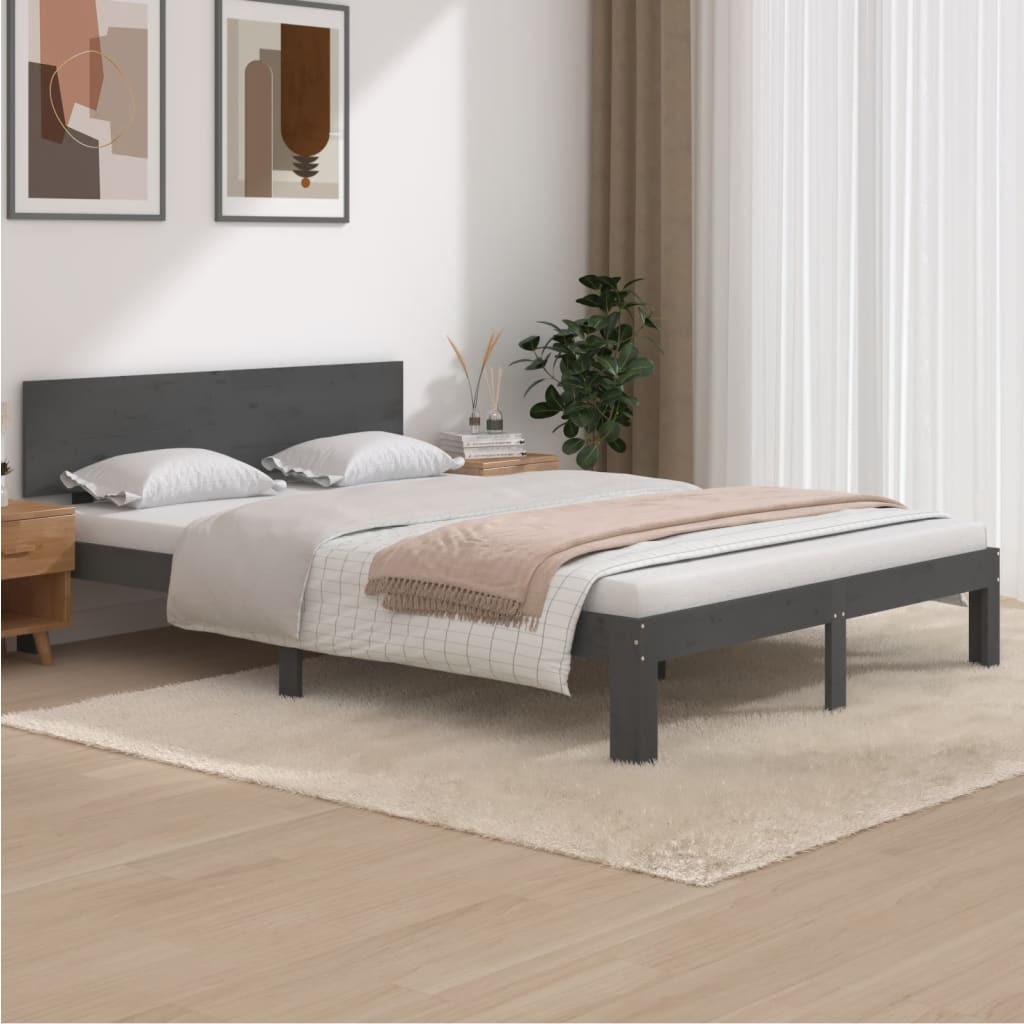 vidaXL Bed Frame without Mattress Grey Solid Wood Pine 140x200cm