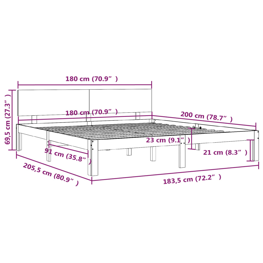 vidaXL Bed Frame without Mattress 180x200cm Super King Size