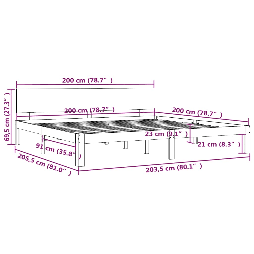 vidaXL Bed Frame without Mattress Solid Wood Pine 200x200cm