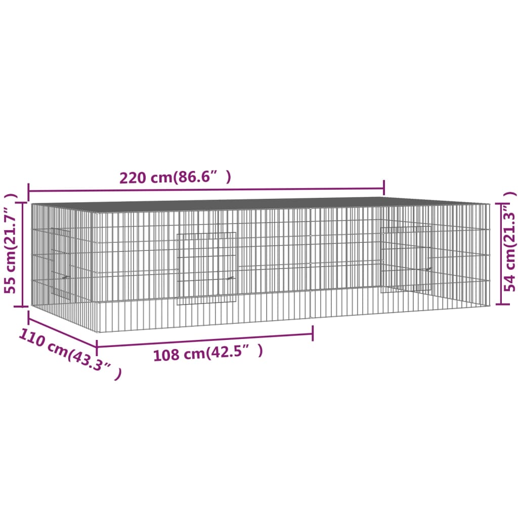 vidaXL 2-Panel Rabbit Cage 220x110x55 cm Galvanised Iron