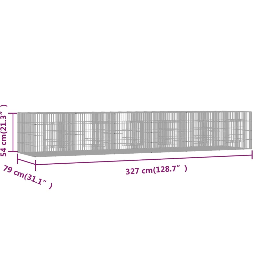 6-Panel Rabbit Cage 327x79x54 cm Galvanised Iron