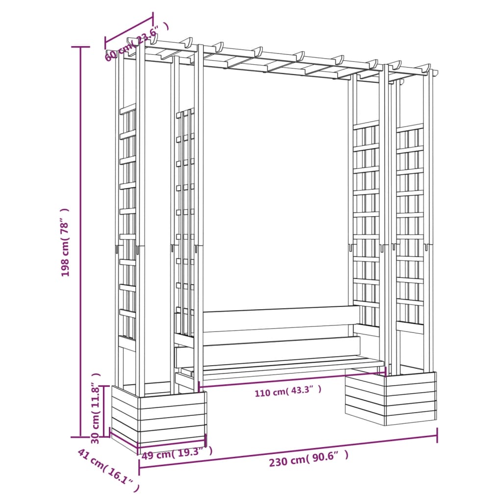 vidaXL Garden Pergola with Bench&Planters Impregnated Solid Wood Pine