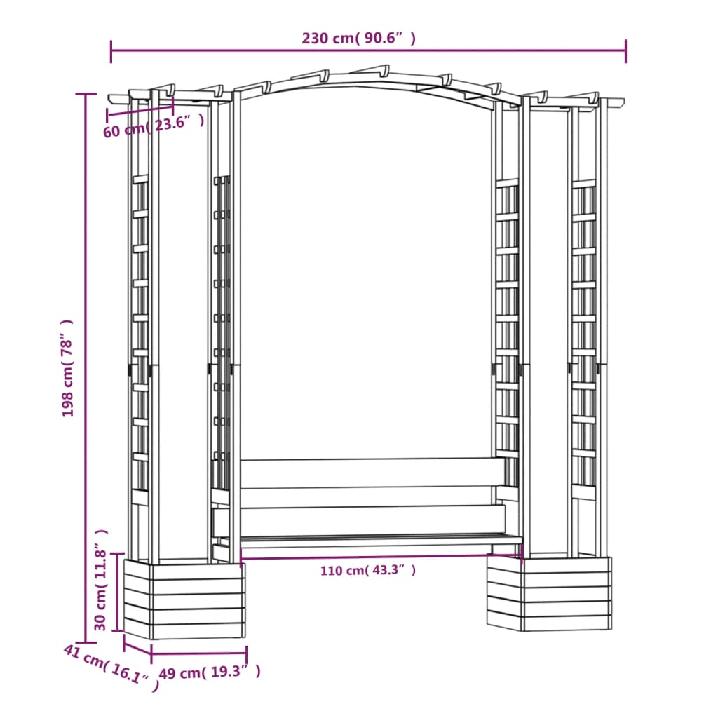 vidaXL Garden Pergola with Bench&Planters Impregnated Solid Wood Pine