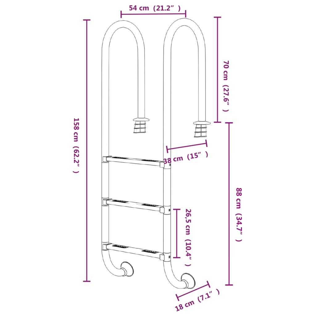 Pool Ladder 54x38x158 cm 304 Stainless Steel