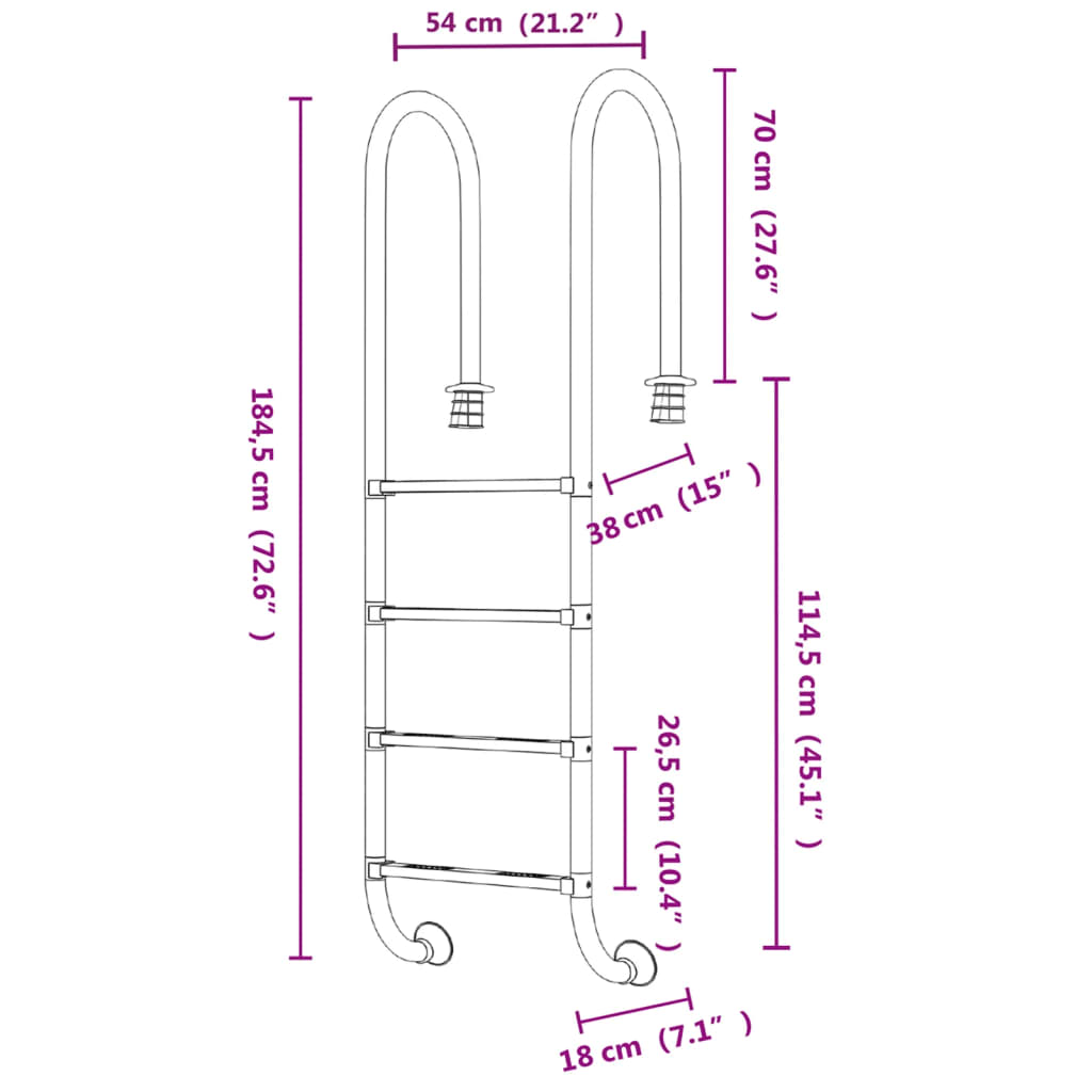 Pool Ladder 54x38x184.5 cm 304 Stainless Steel