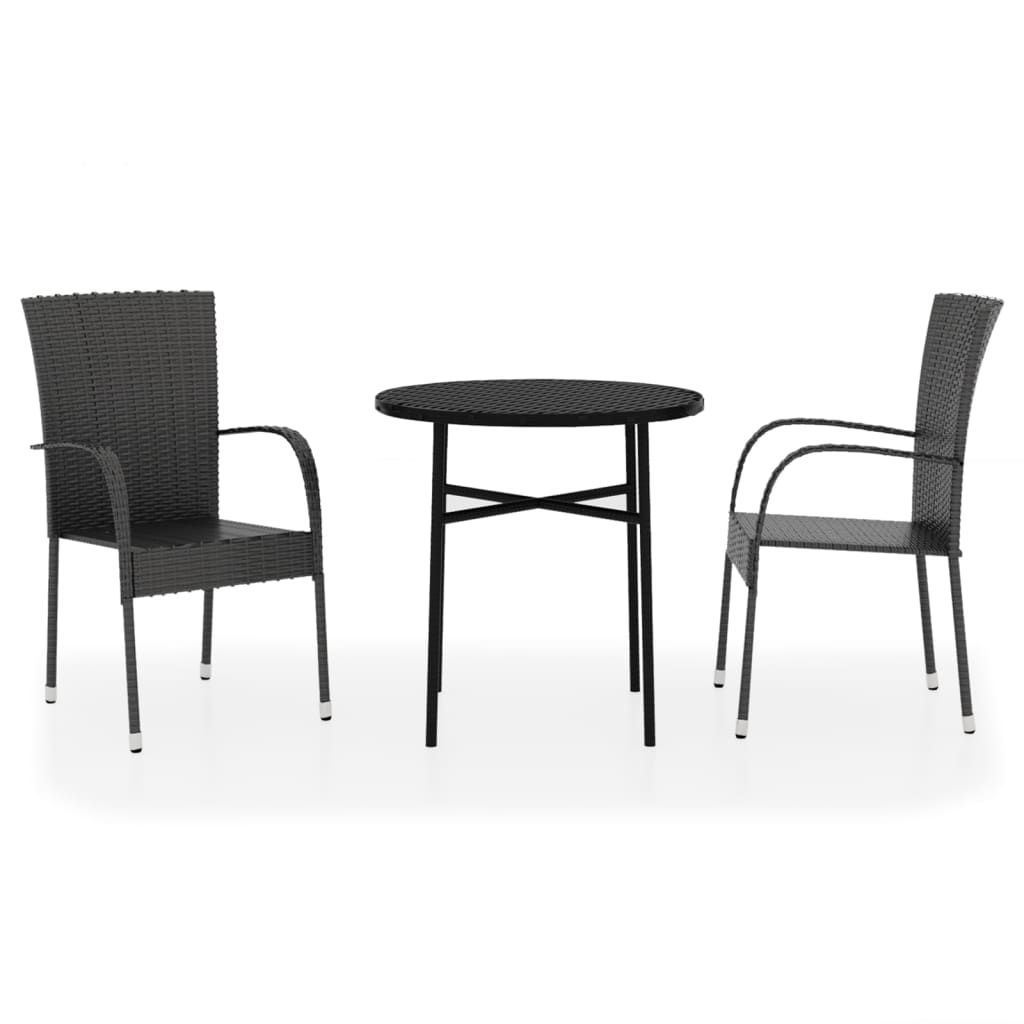 Garden Dining Set | Black | Poly Rattan, Powder-Coated Steel, PP board