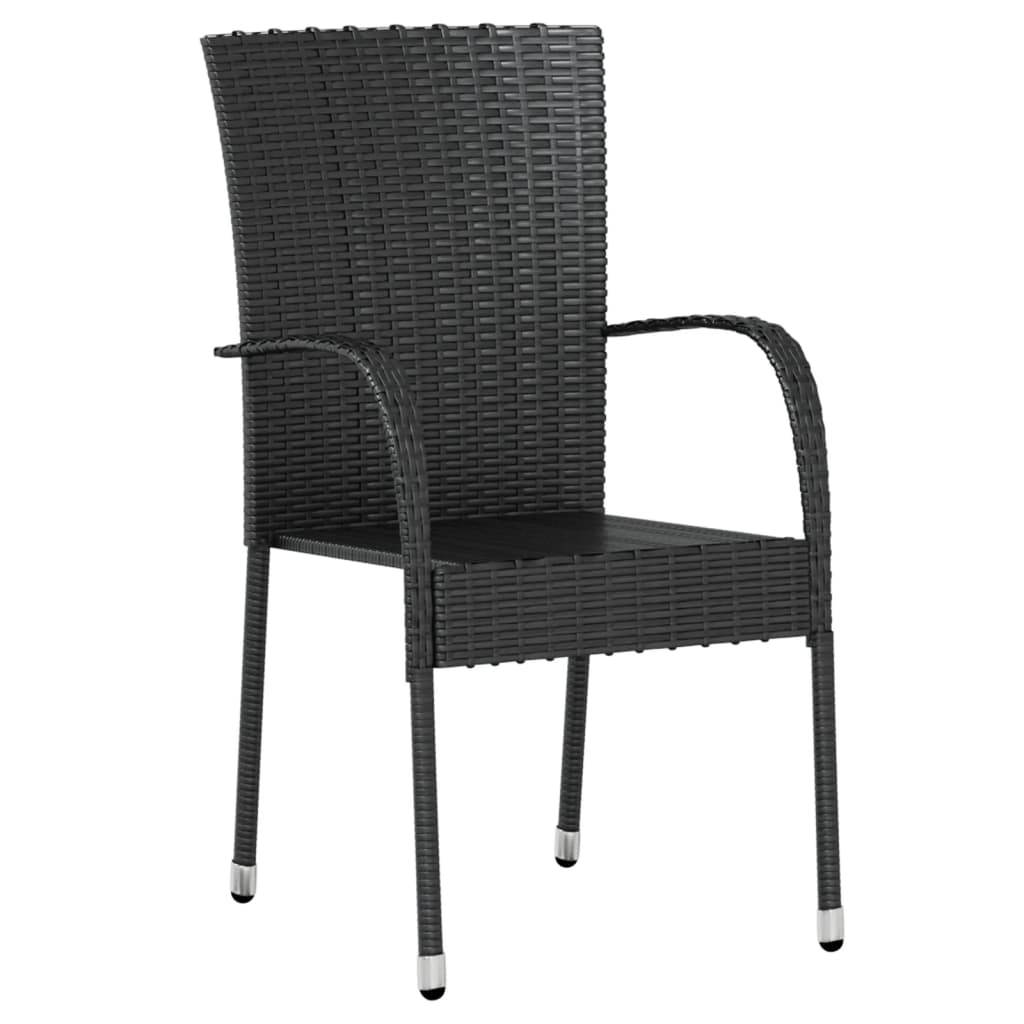 Garden Dining Set | Black | Poly Rattan, Powder-Coated Steel, PP board