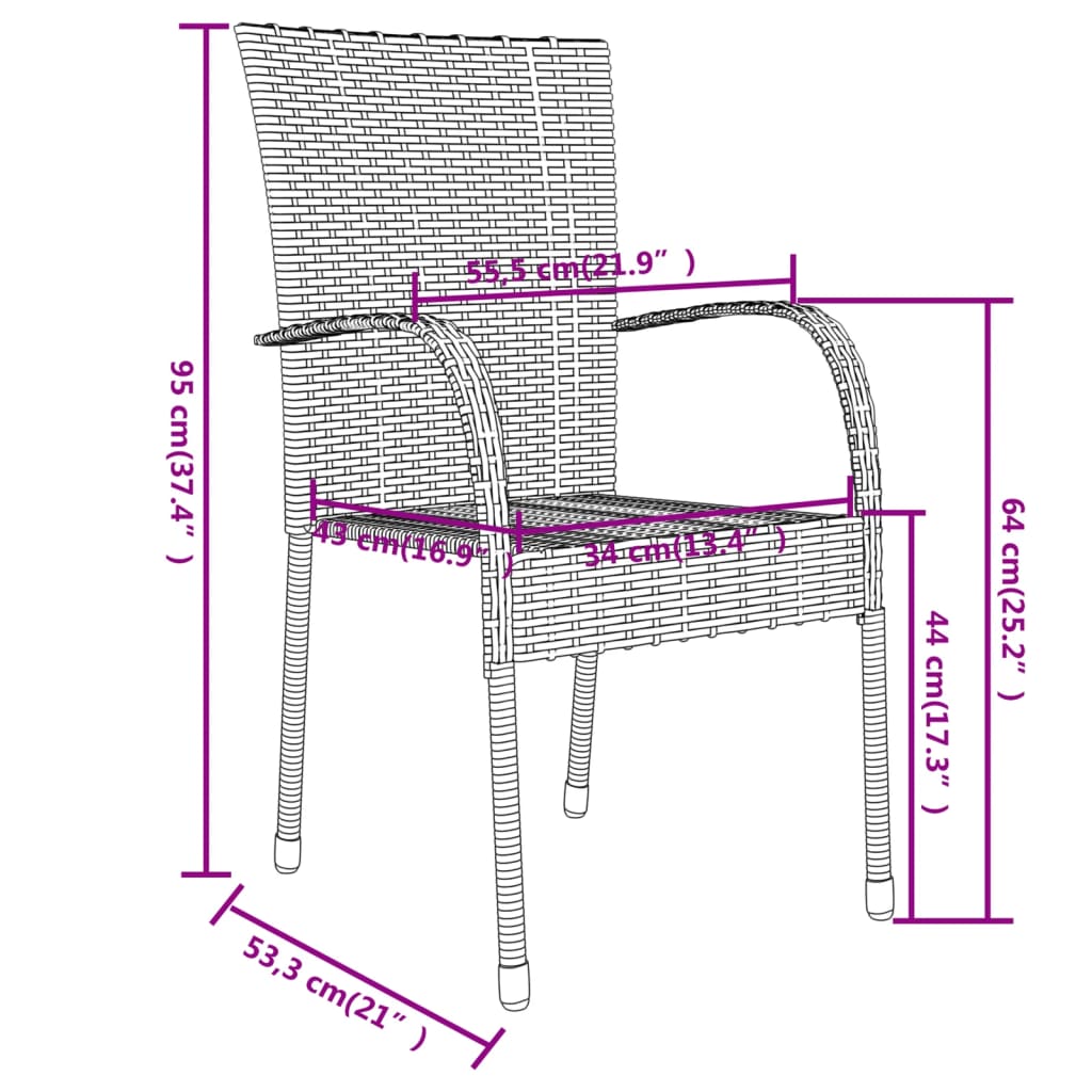 Garden Dining Set | Black | Poly Rattan, Powder-Coated Steel, PP board