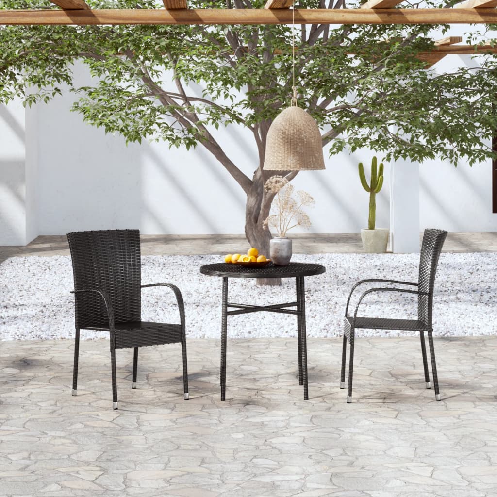 Garden Dining Set | Black | Poly Rattan, Powder-Coated Steel, PP board