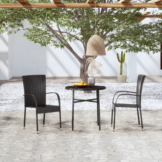 Garden Dining Set | Black | Poly Rattan, Powder-Coated Steel, PP board