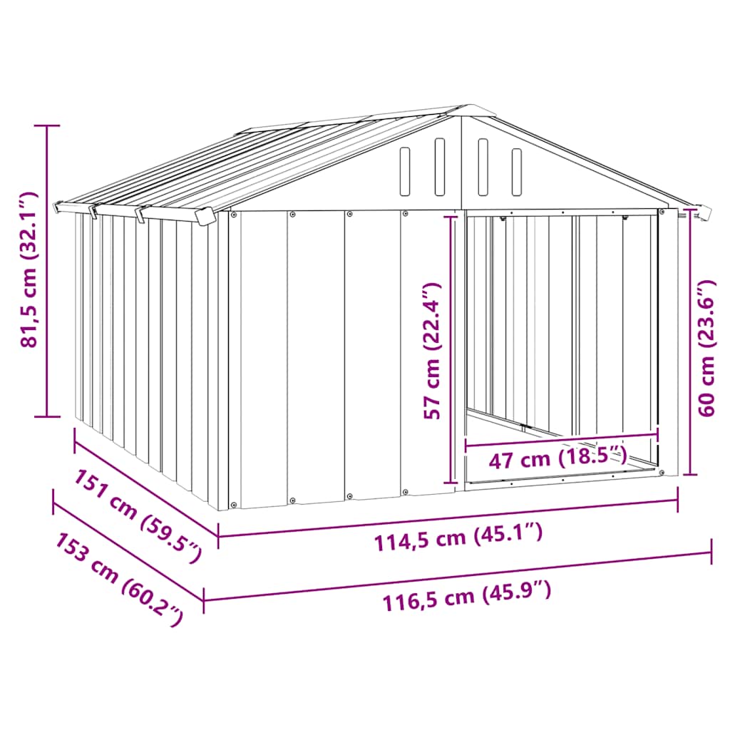 Dog House Anthracite 116.5x153x81.5 cm Galvanised Steel