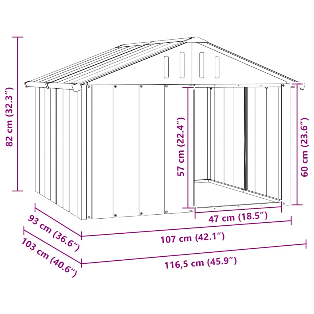 Dog House Grey 116.5x103x81.5 cm Galvanised Steel