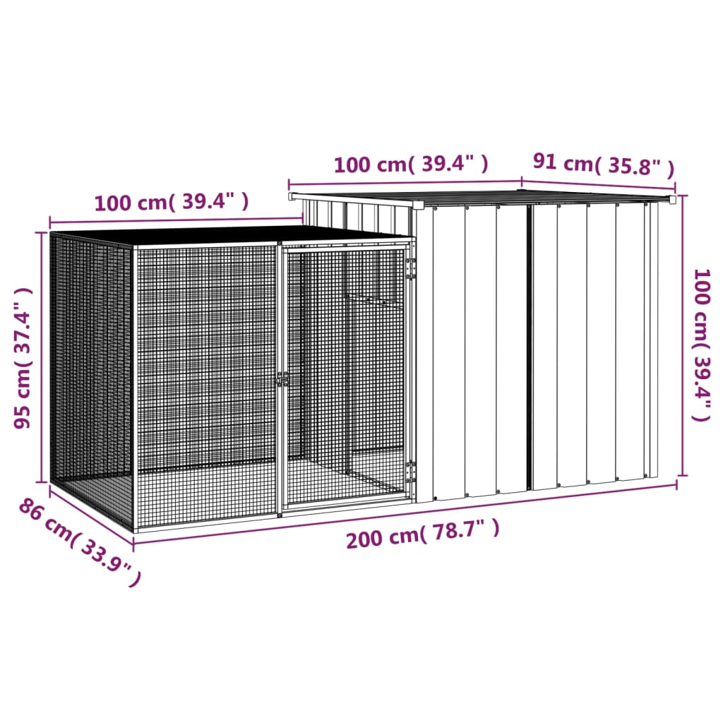 vidaXL Chicken Cage Anthracite 200x91x100 cm Galvanised Steel