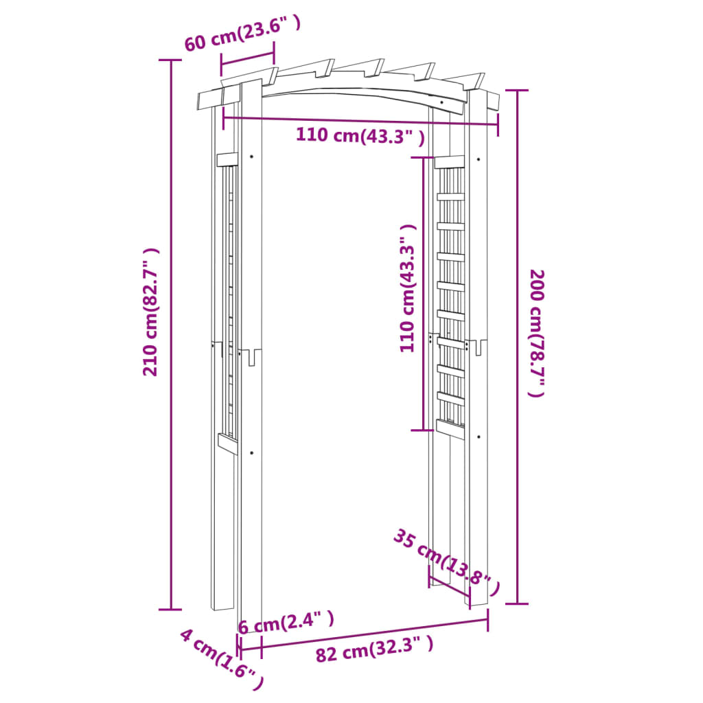 vidaXL Trellis Arch 110x60x210 cm Impregnated Solid Wood Pine