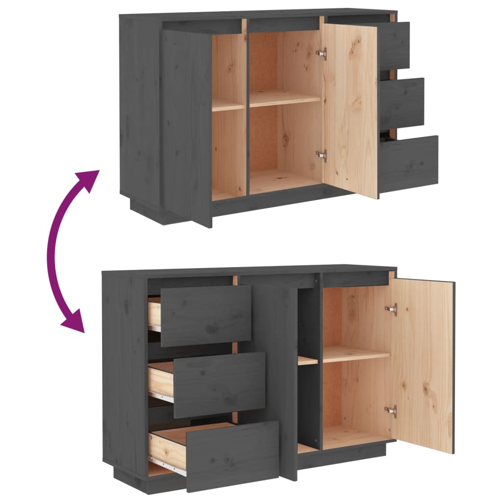 vidaXL Sideboard Grey 111x34x75 cm Solid Wood Pine