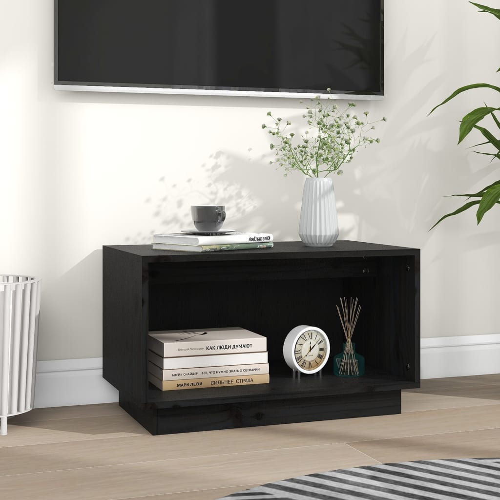 vidaXL TV Cabinet Black 60x35x35 cm Solid Wood Pine