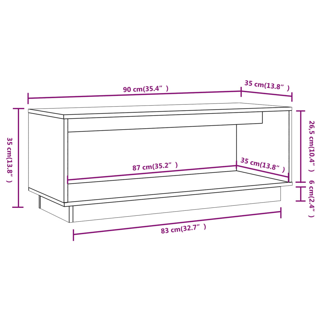 vidaXL TV Cabinet 90x35x35 cm Solid Wood Pine