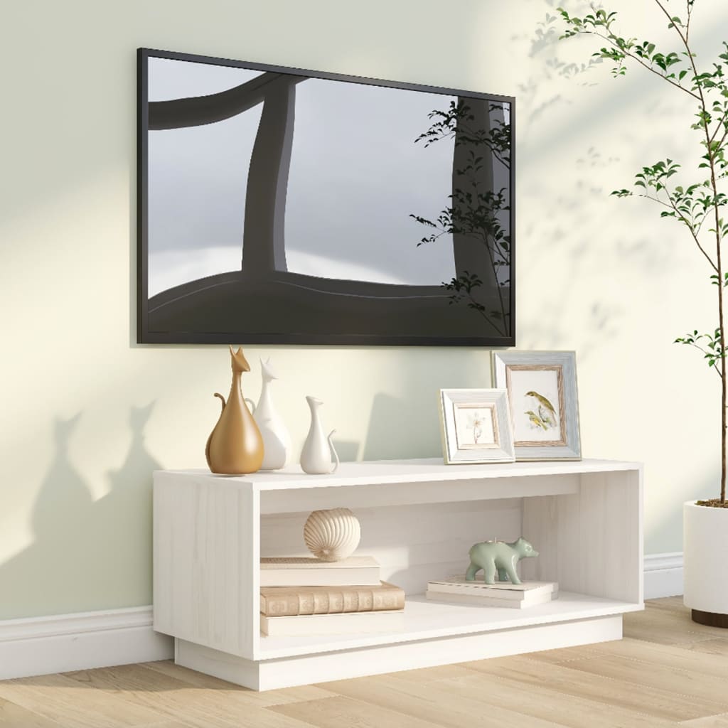 vidaXL TV Cabinet White 90x35x35 cm Solid Wood Pine