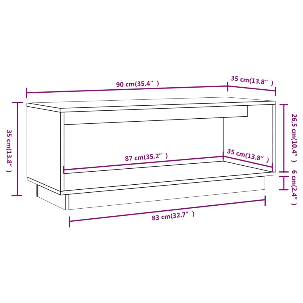 vidaXL TV Cabinet White 90x35x35 cm Solid Wood Pine