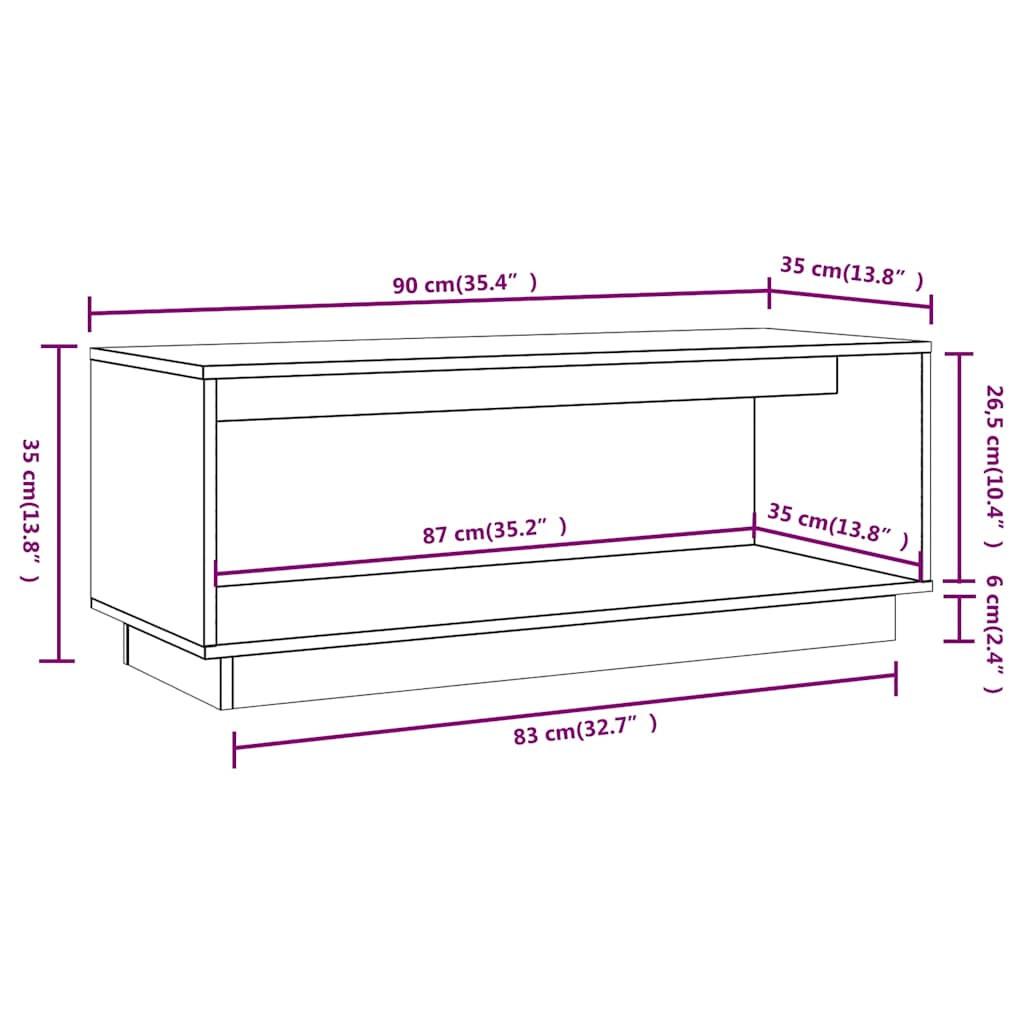 TV Cabinet Grey 90x35x35 cm Solid Wood Pine