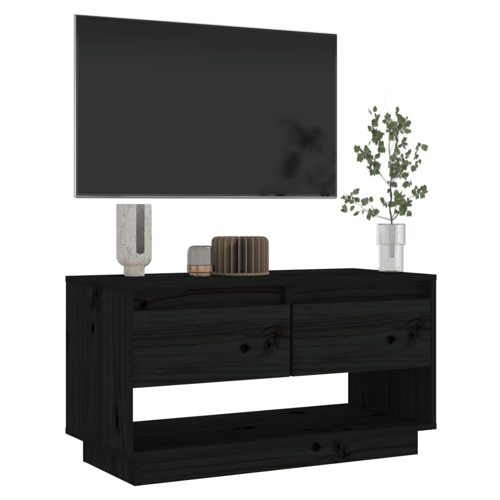 TV Stand | Black | Solid Pine Wood | Medium | TV Stand | Rectangular