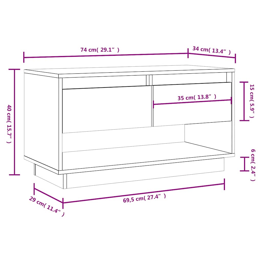 TV Cabinet Black 74x34x40 cm Solid Wood Pine