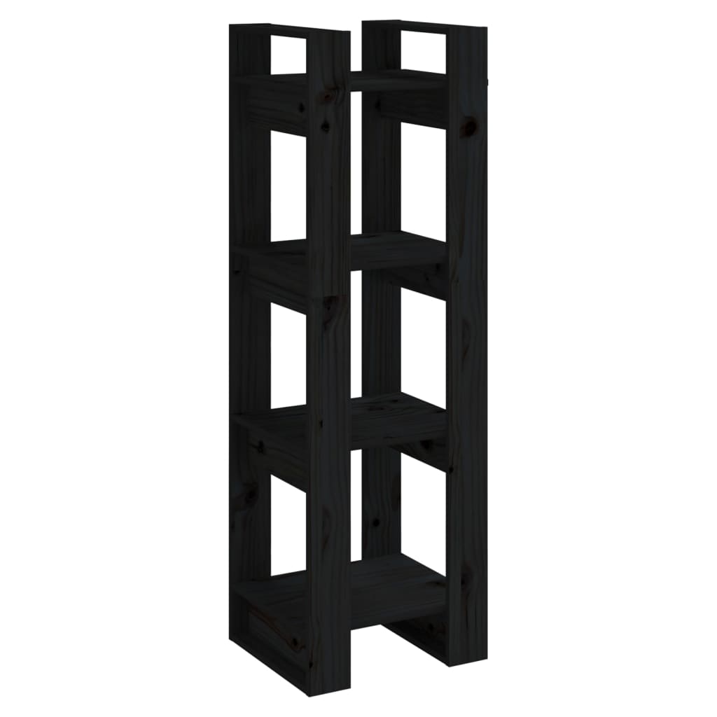 Book Cabinet | Black | Solid Pine Wood | 41x35x125 cm |  Storage