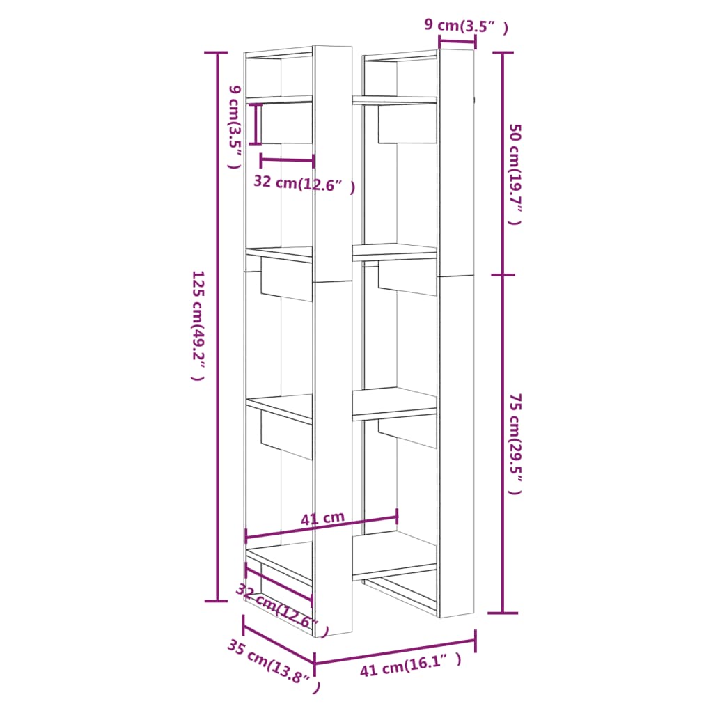 Book Cabinet | Black | Solid Pine Wood | 41x35x125 cm |  Storage