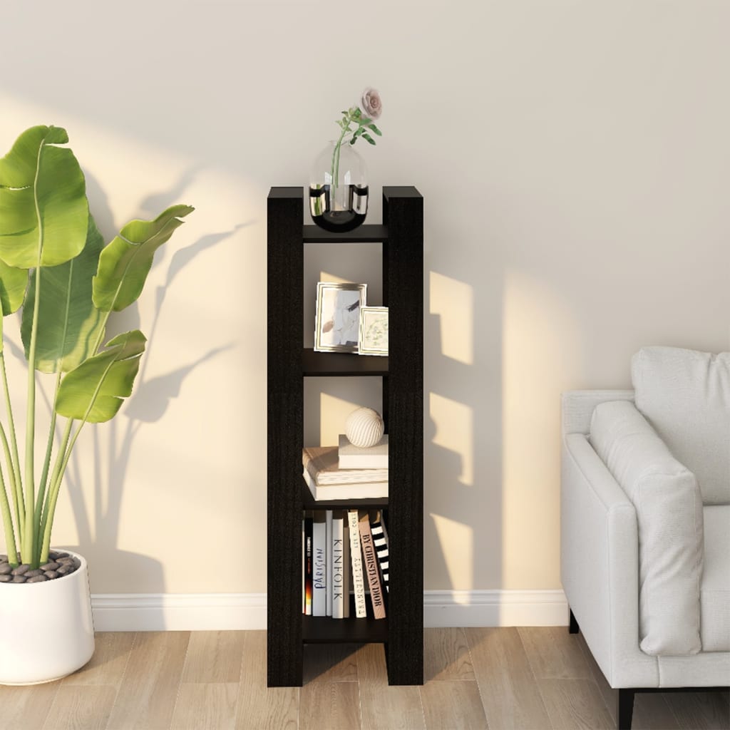 Book Cabinet | Black | Solid Pine Wood | 41x35x125 cm |  Storage