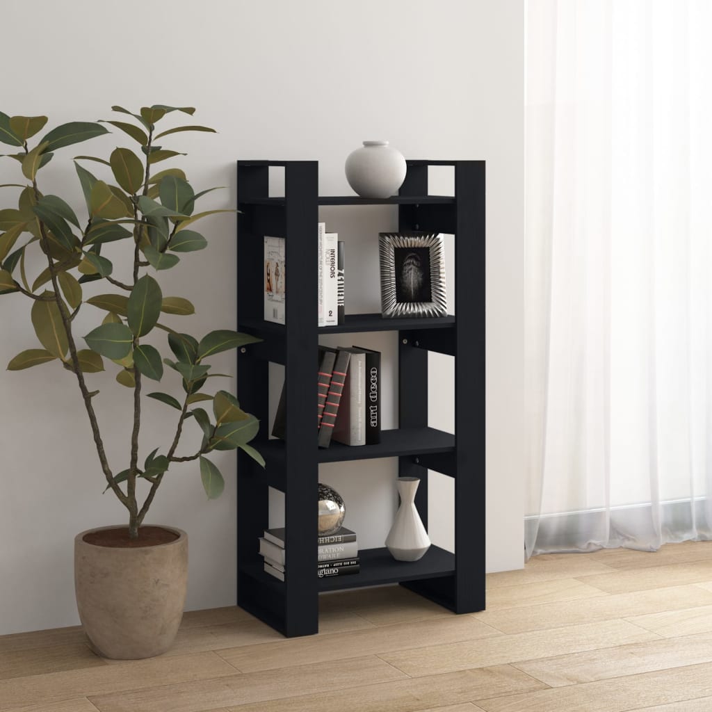 vidaXL Book Cabinet/Room Divider Black 60x35x125 cm Solid Wood