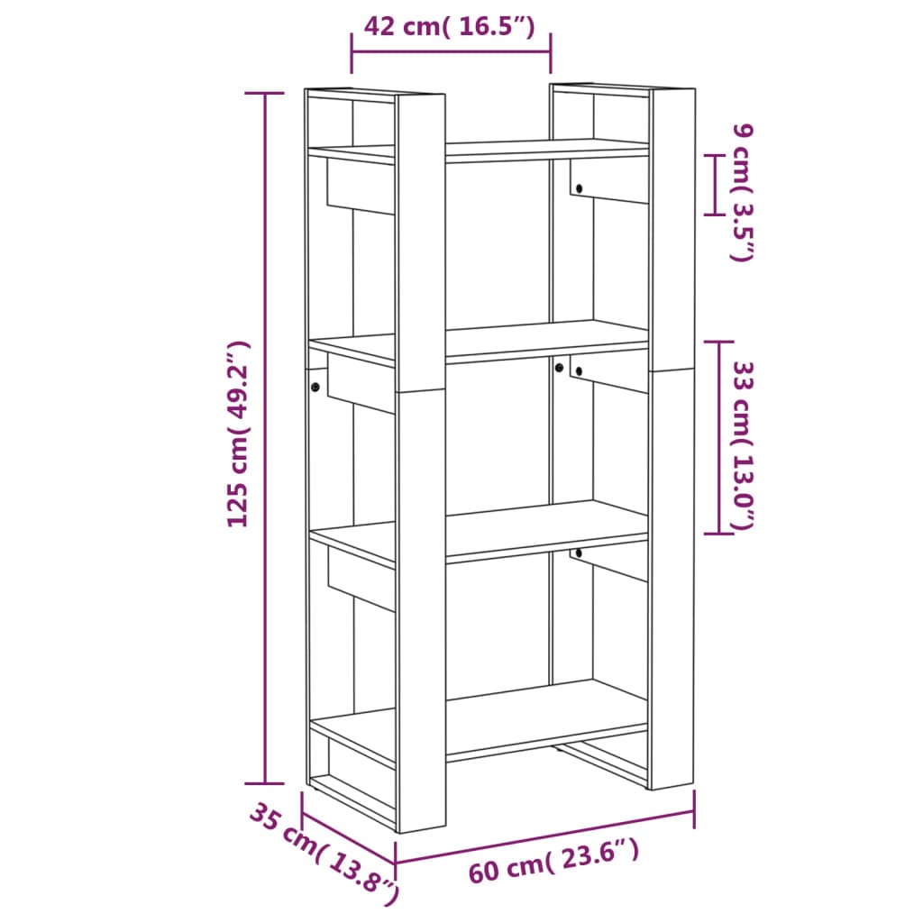 vidaXL Book Cabinet/Room Divider Black 60x35x125 cm Solid Wood