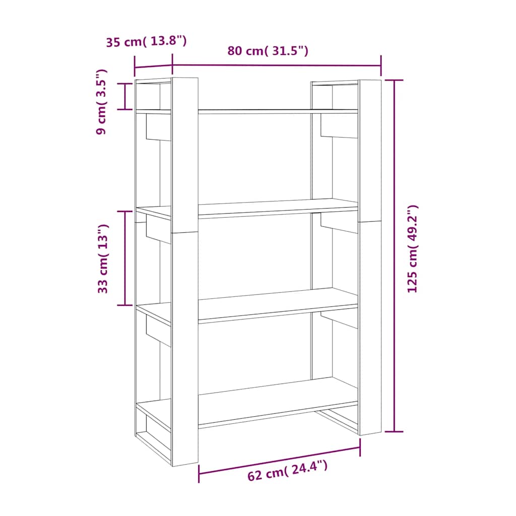 Book Cabinet | Black | Solid pine wood | 80 x 35 x 125 cm | Book Cabinet