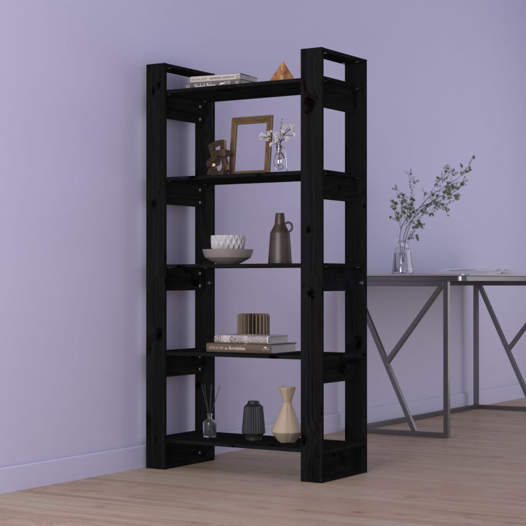 vidaXL Book Cabinet/Room Divider Black 80x35x160 cm Solid Wood