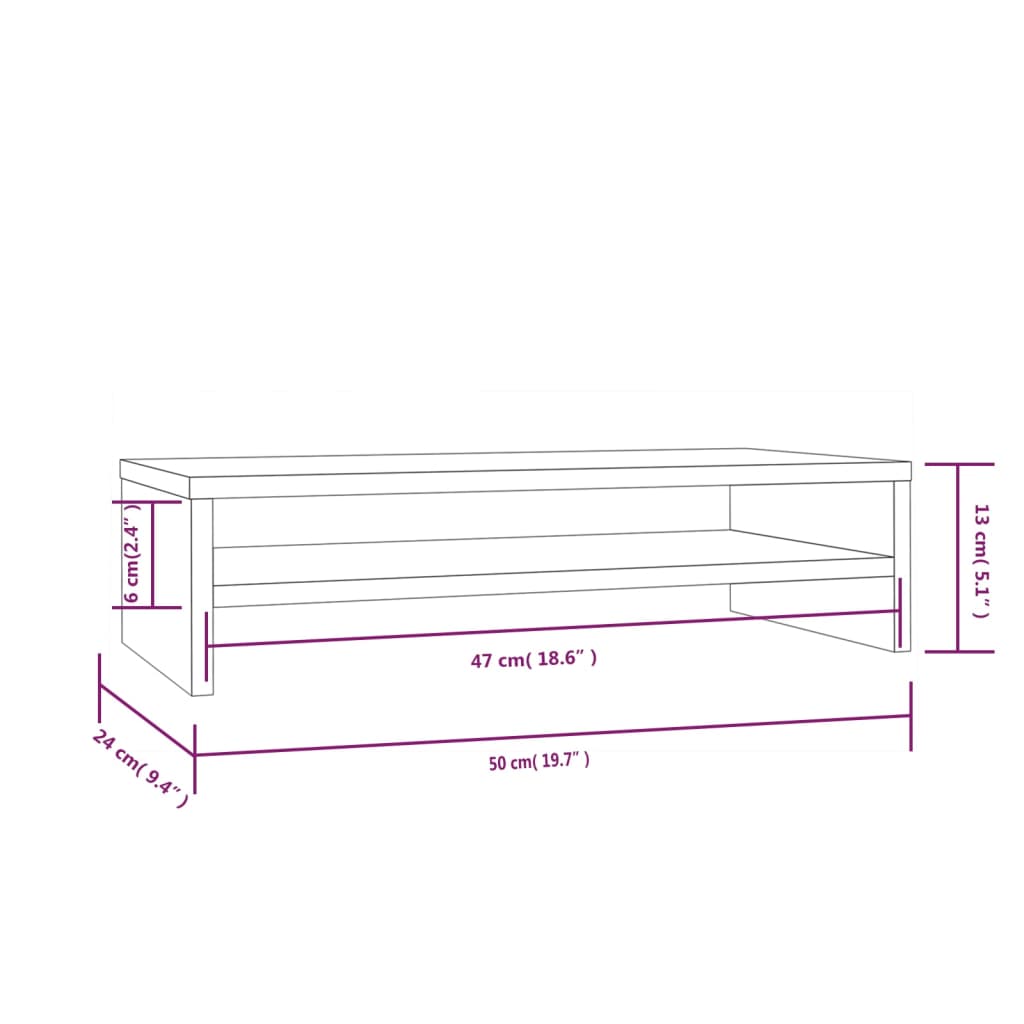 vidaXL Monitor Stand 50x24x13 cm Solid Wood Pine