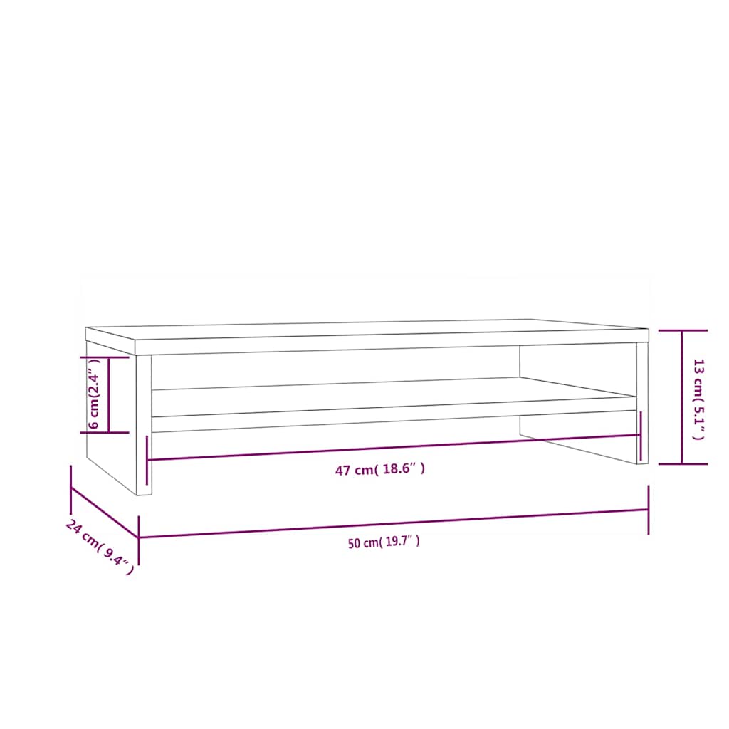 813914 vidaXL Monitor Stand 50x24x13 cm Solid Wood Pine