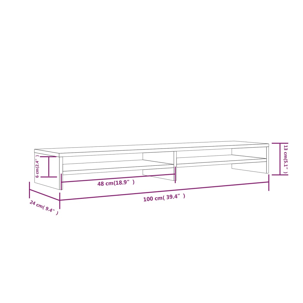 vidaXL Monitor Stand White 100x24x13 cm Solid Wood Pine