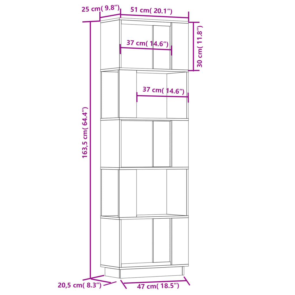 vidaXL Book Cabinet/Room Divider 51x25x163.5 cm Solid Wood Pine