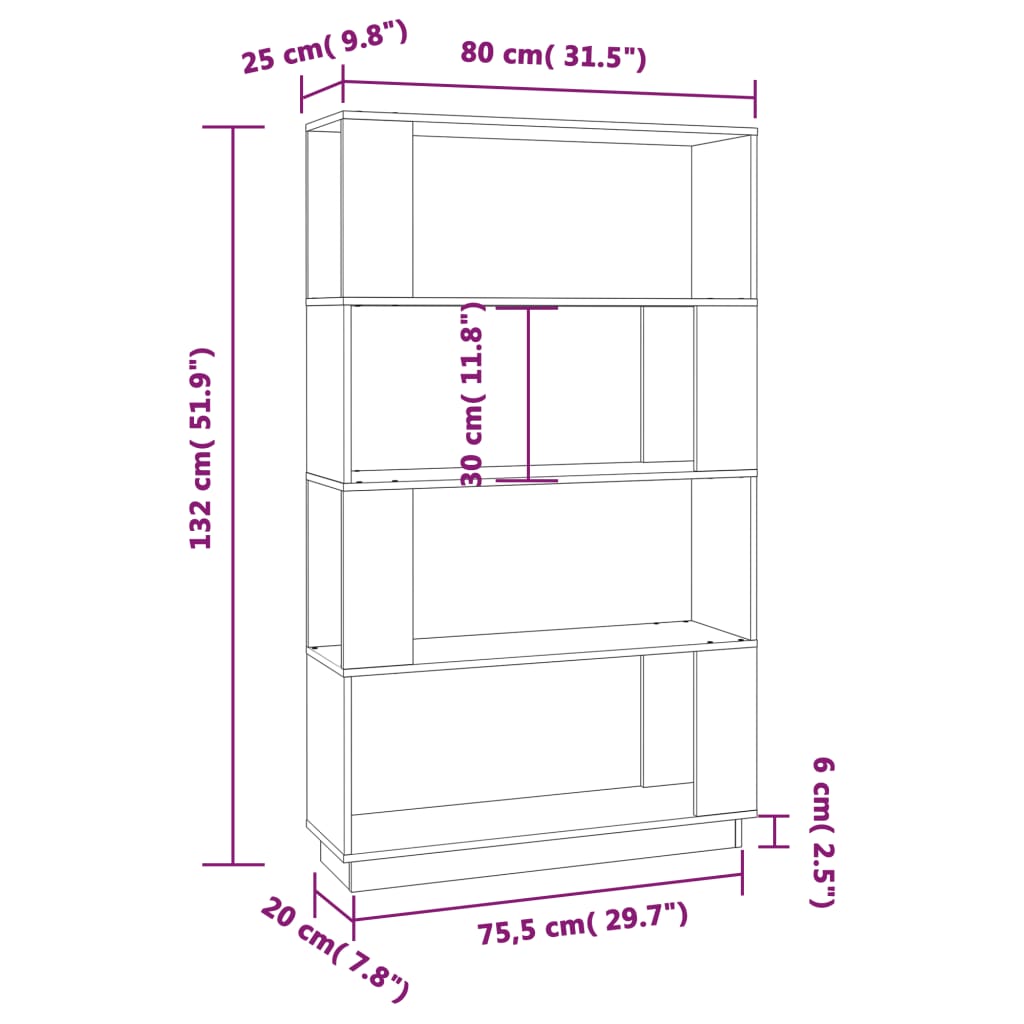 Book Cabinet/Room Divider Grey 80x25x132 cm Solid Wood Pine