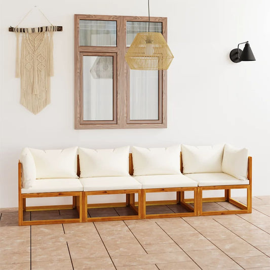Garden Sofa | Cream | Solid Acacia wood, Polyester | 4-seater | Modular