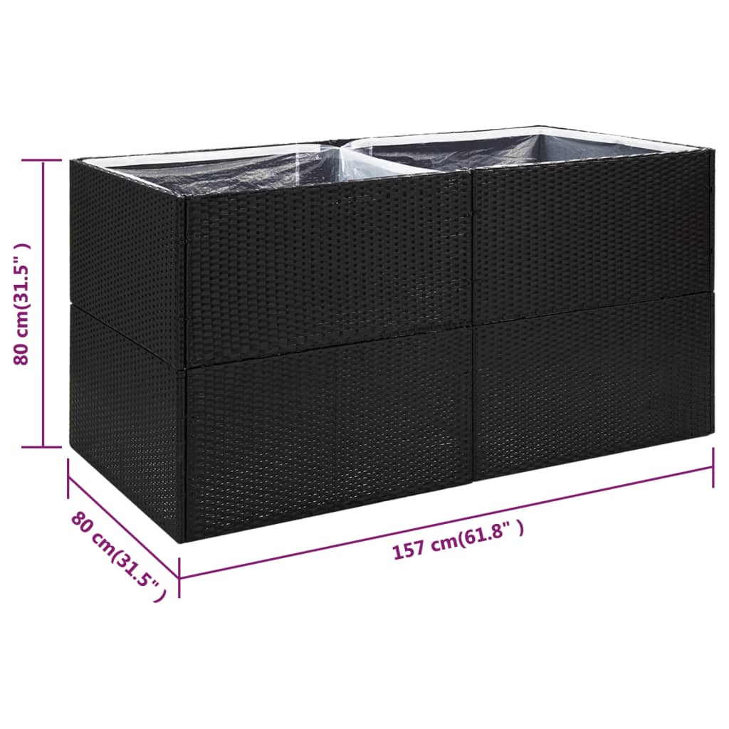 vidaXL Garden Planter Black 157x80x80 cm Poly Rattan